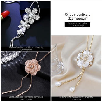 Vintage lanac za pulover s privjeskom u obliku cvijeta, legura, kutija lanac