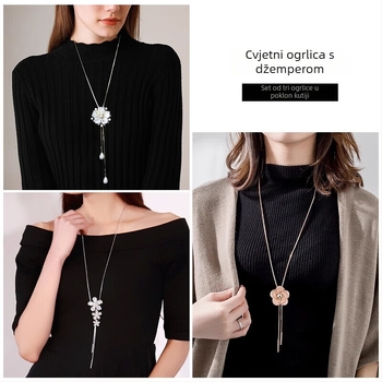 Vintage lanac za pulover s privjeskom u obliku cvijeta, legura, kutija lanac