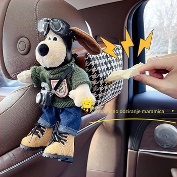 Držač maramica za auto – visići plišani pas od flanelnog materijala, unutarnja dekoracija