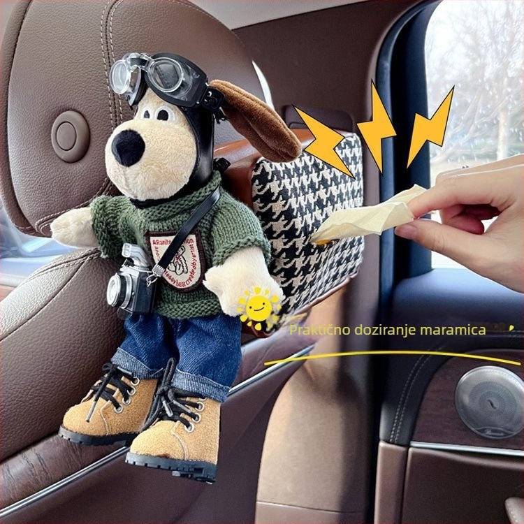 Držač maramica za auto – visići plišani pas od flanelnog materijala, unutarnja dekoracija