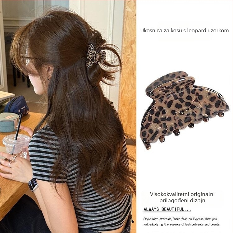 Spajalica za kosu s leopard uzorkom i perjem, pola pričvršćivanje, za djecu, proljeće 2025, plastika-smola