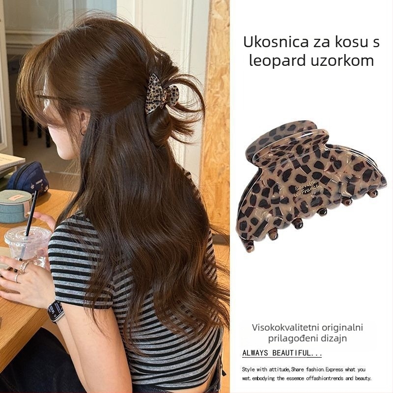 Spajalica za kosu s leopard uzorkom i perjem, pola pričvršćivanje, za djecu, proljeće 2025, plastika-smola