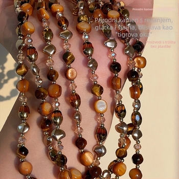 Ogrlica od prirodnog tigrovog oka, višeslojna s kapljastim privjeskom, ručna izrada
