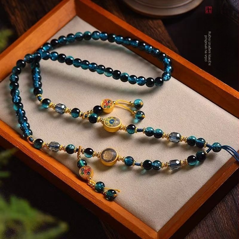 Nakit od staklenih i lazurit perli, Thangka privjesak, ručno pleteni užetni lanac, originalni dizajn, Xuan shengyu, proljeće 2025