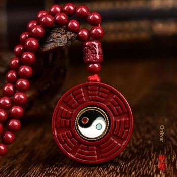 Ogrlica s Bagua privjeskom od cinnabara, zodijak godina, srednjovjekovni literarno-retro stil, proljeće 2024