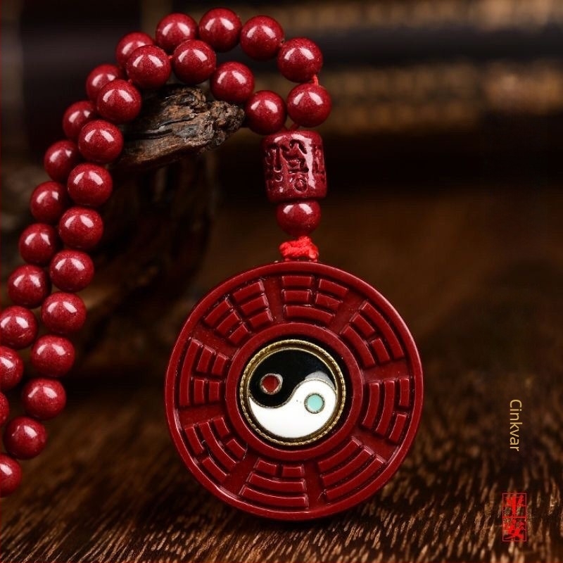 Ogrlica s Bagua privjeskom od cinnabara, zodijak godina, srednjovjekovni literarno-retro stil, proljeće 2024