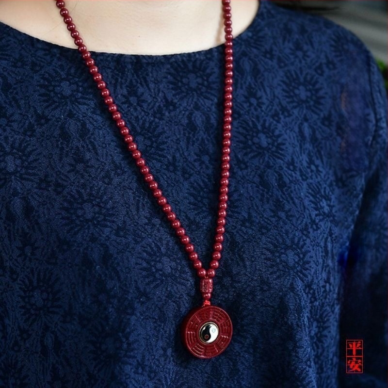 Ogrlica s Bagua privjeskom od cinnabara, zodijak godina, srednjovjekovni literarno-retro stil, proljeće 2024