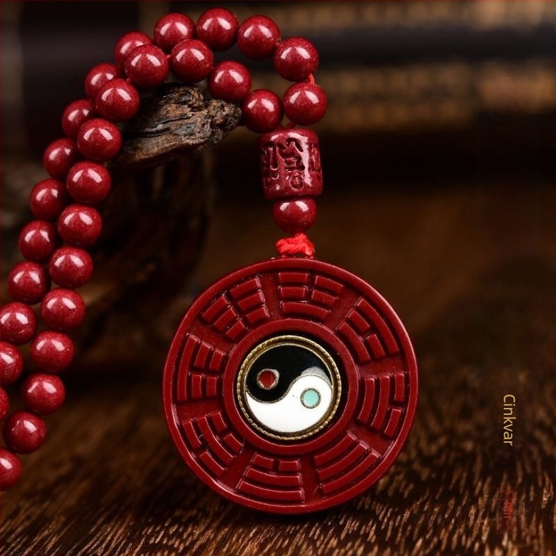 Ogrlica s Bagua privjeskom od cinnabara, zodijak godina, srednjovjekovni literarno-retro stil, proljeće 2024