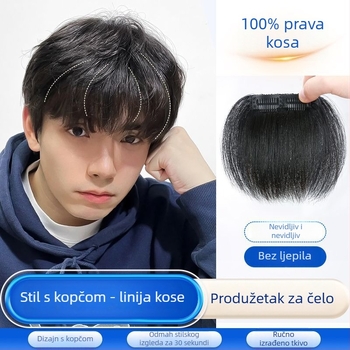 Muški nadomjestak linije kose, jednopojazdni prednji dio, bez šavova, prava kosa, potpuno ručno tkan