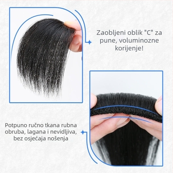 Muški nadomjestak linije kose, jednopojazdni prednji dio, bez šavova, prava kosa, potpuno ručno tkan