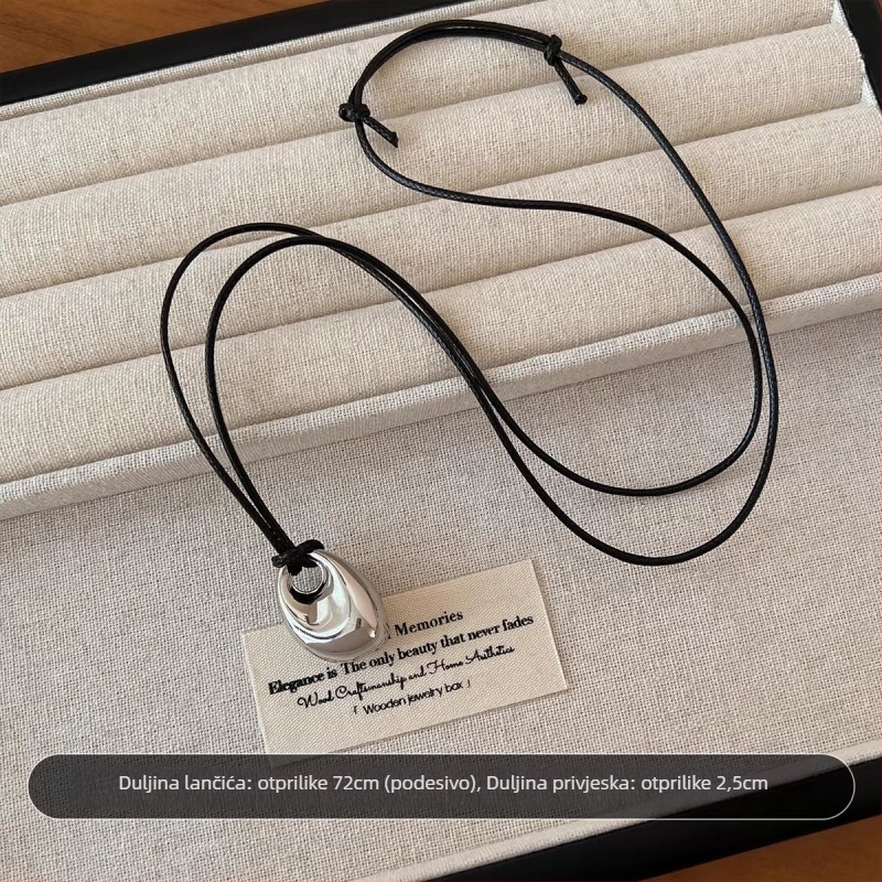 Bakreno ogrlica s PU užetom, privjesak u obliku graha, nepravilni dizajn, duljina 71–80 cm, niša stil, jesen 2024