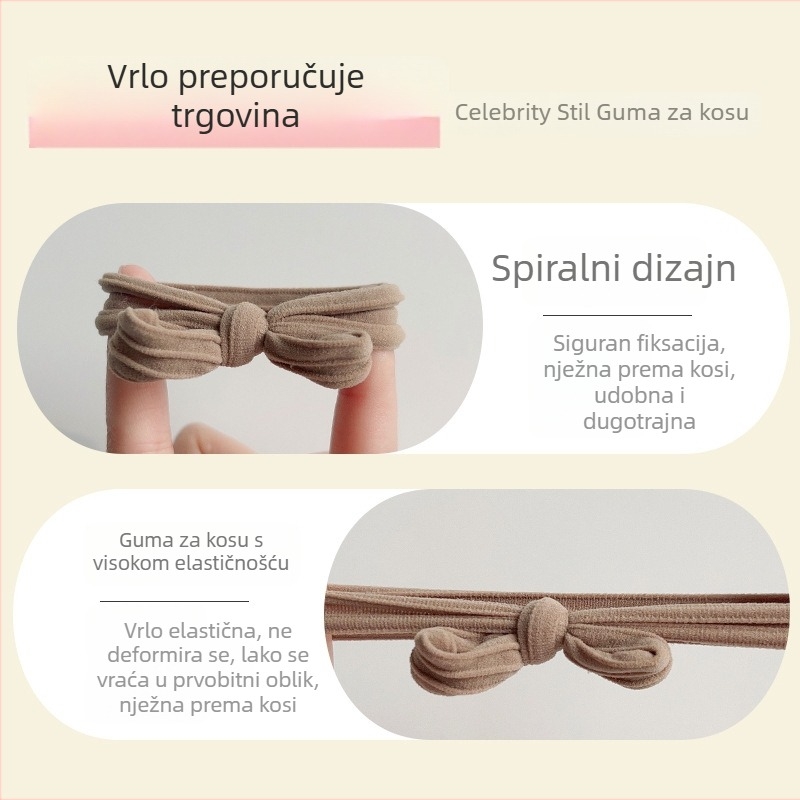 Elastična gumica za kosu s mašnicom u korejskom stilu za visoku repu, pletena, elastična i izdržljiva