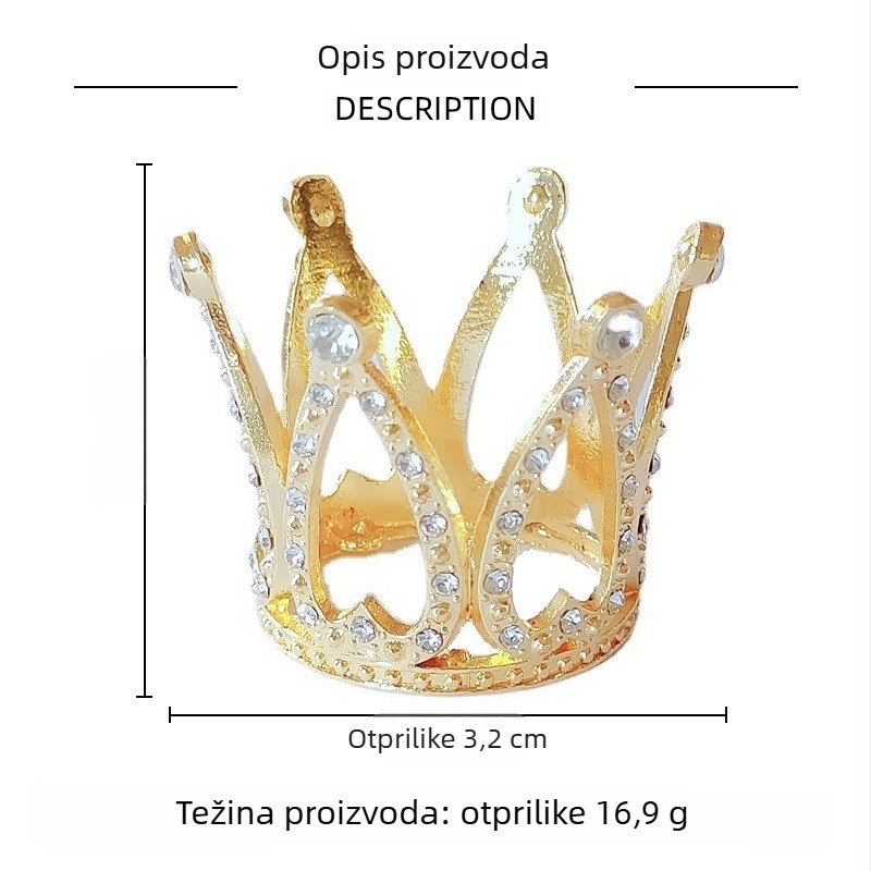 Dječja mini Krona s Kristalima – Šuplja Krona za Princezu za Ukrašavanje, Legura, Retro Stil, Unisex
