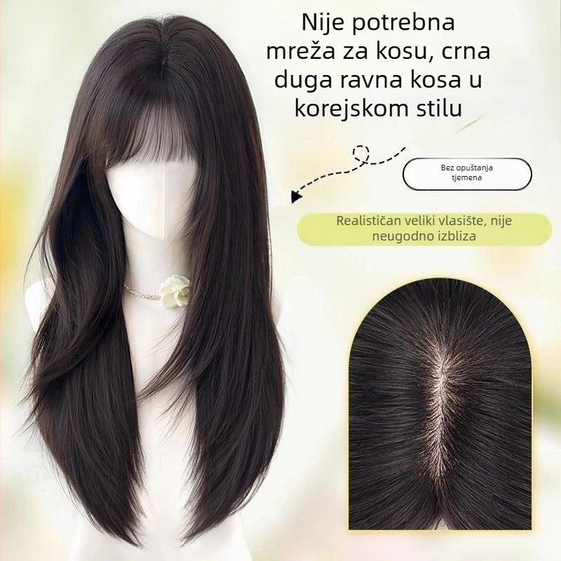 Topper za kosu — duga ravna kosa, prirodan izgled za svakodnevnu upotrebu; materijal: vlakna otporna na visoke temperature; obrada: mehanički proces; ne može se bojiti