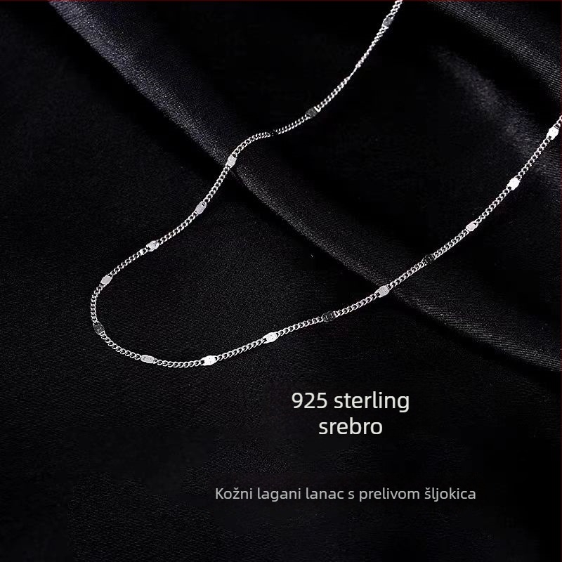 Ogrlica od srebra 925 s klavikularnom lancem i geometrijskim privjescem, elektroplatirana