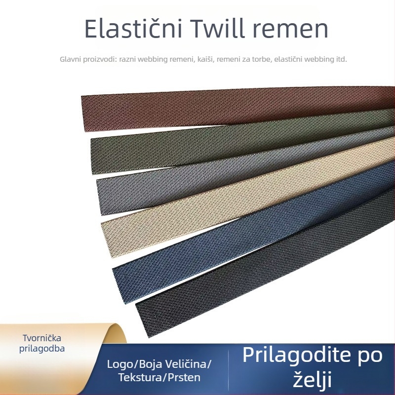 Elastični pojas od twill tkanine, pleteni remen, spona od legure, širina 2–4 cm, poliestersko vlakno