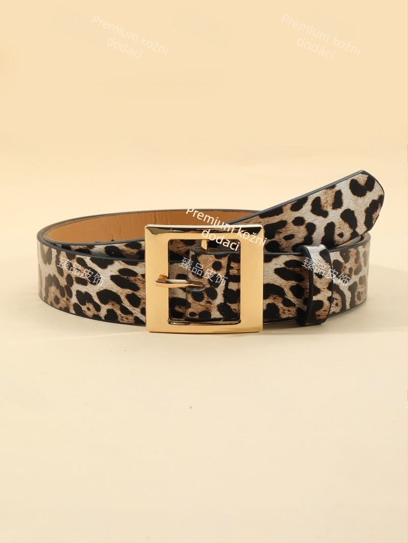 Ženski kaiš s leopard printom i japanskom kopčom, PU materijal, kopča od legure, elektroplating i reljefni završetak