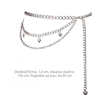 Metalni lanac za struk, duljina 100–105 cm, širina 0.8–1 cm, više kružnih petlji pojasom, marka Youni