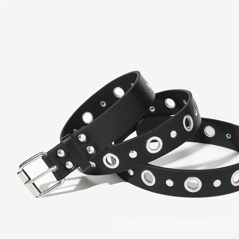 PU kožni pojas s kopčom od legure, kružni metalni lančani ukras, punk gradski stil
