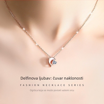 Ogrlica Delfin Ljubav, 925 srebro, nježan privjesak za žene, lanac na ključnu kost