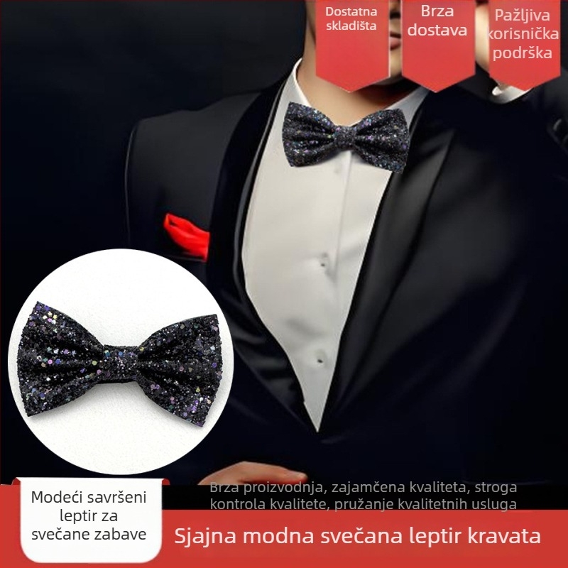 Muška leptir kravata – bez čvora, ručno izrađena, PU materijal, glitter završnica, unisex