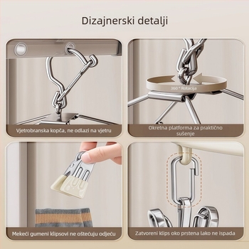 Nehrđajući čelični stalak za sušenje odjeće s 23 klipse, okrugli moderni dizajn, za odjeću, hlače i kravate