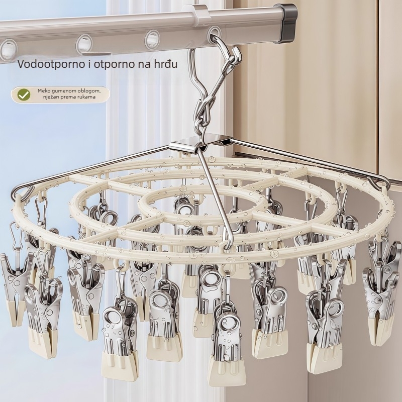 Nehrđajući čelični stalak za sušenje odjeće s 23 klipse, okrugli moderni dizajn, za odjeću, hlače i kravate