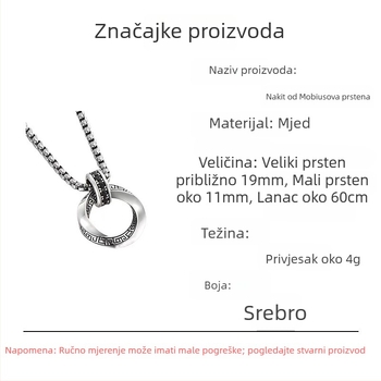 Mobiusov ogrlica za žene — geometrijski oblik, bakar, cirkon, perlovasti lanac, opseg 51–60 cm