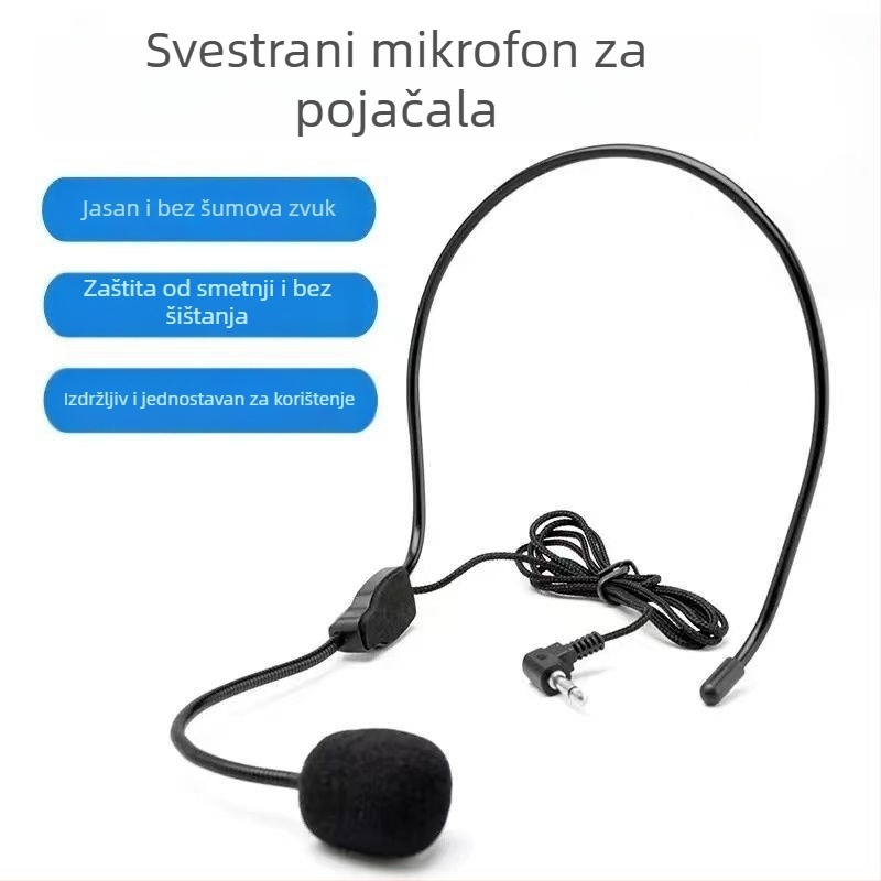 Zvučni mikrofon sa slušalicom i ugrađenim pojačivačem, kabelski turistički mikrofon za učionicu — ugrađena baterija, trajanje >12h, Bluetooth 1.1, SNR <60 dB