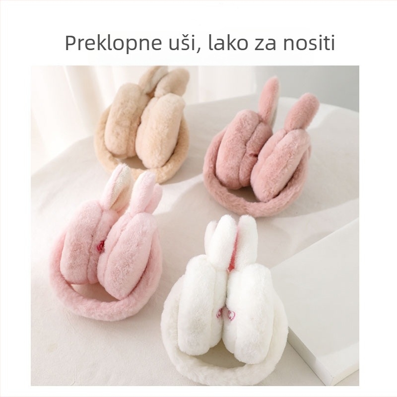 Dječje ušne zaštitnike s motivom zeca, sklopive, od akrila/lažne vune, topli i otporni na vjetar, za djevojčice, zimu i jesen