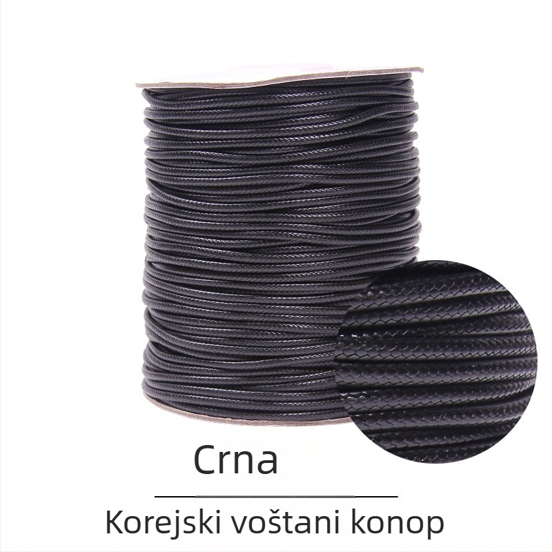 2.0/1.5 mm voskovani konac, ogrlica s privjeskom i lancem, crna