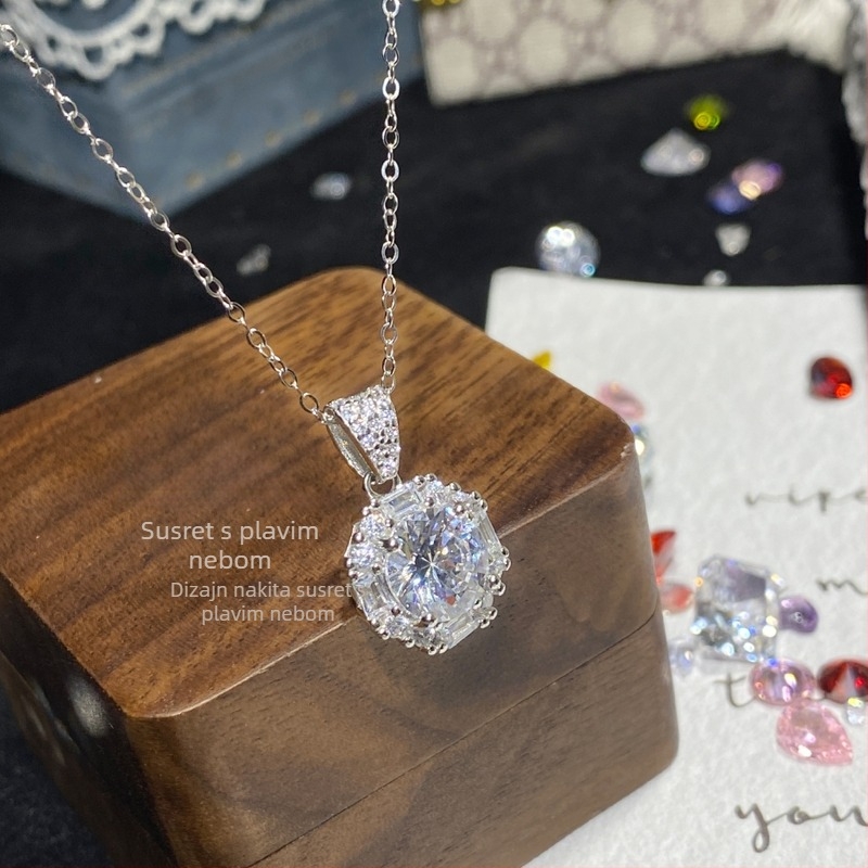 Geometrijski dizajn S925 srebrni lanac s cirkonom ugradnjom