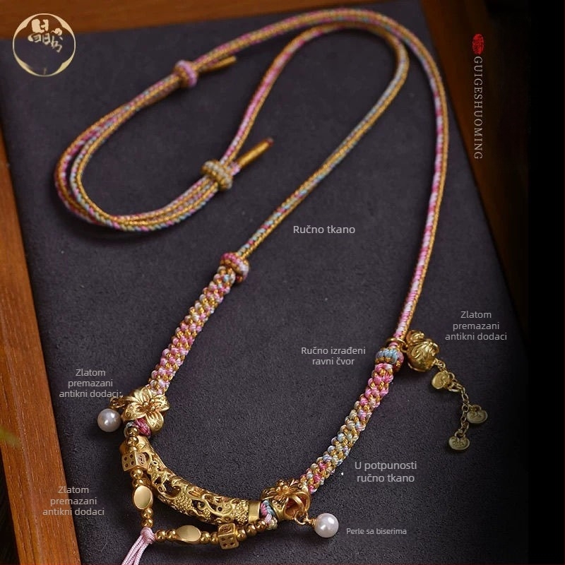 Geometrijska tibetanska ogrlica s Dzi biserom, ručno tkani privjesak od legure na spiralnom lancu, unisex