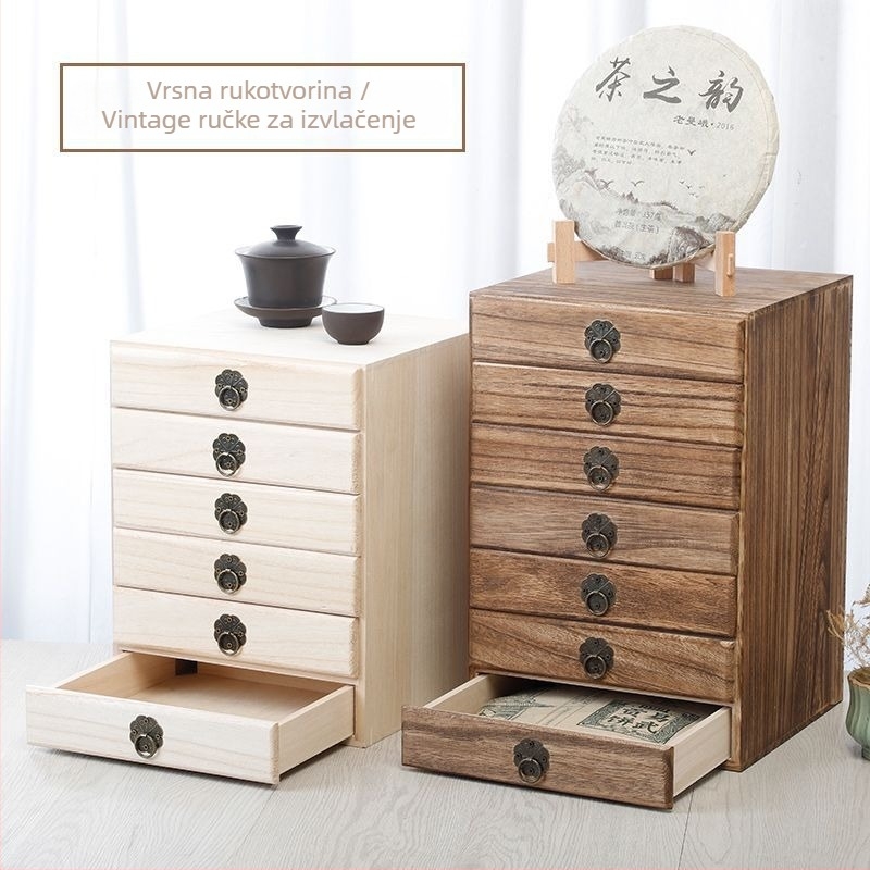 Drvena višeslojna stolna kutija za čaj Pu'er s ladicama