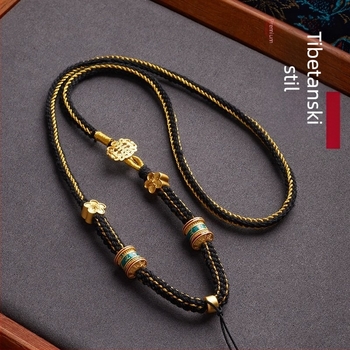 Uže privjesak s jadeitom, budistički amulet, etnički stil, ručno pleteni pamučni konac, 800 srebrna legura