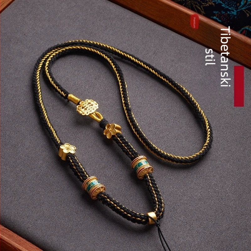 Uže privjesak s jadeitom, budistički amulet, etnički stil, ručno pleteni pamučni konac, 800 srebrna legura