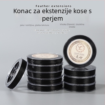 60 m crna pernata linija za kosu, elastična nit s perlicama, 0,4 mm