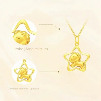 Nakit s privjeskom zodijačkog konja, pozlaćeno srebro, precizna izrada, O-prstenasti lanac