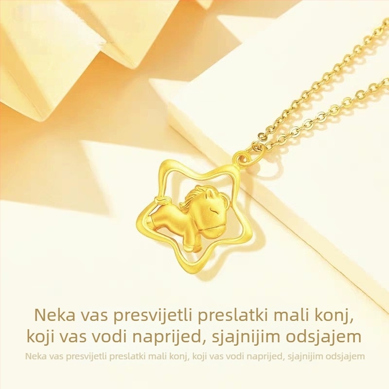 Nakit s privjeskom zodijačkog konja, pozlaćeno srebro, precizna izrada, O-prstenasti lanac