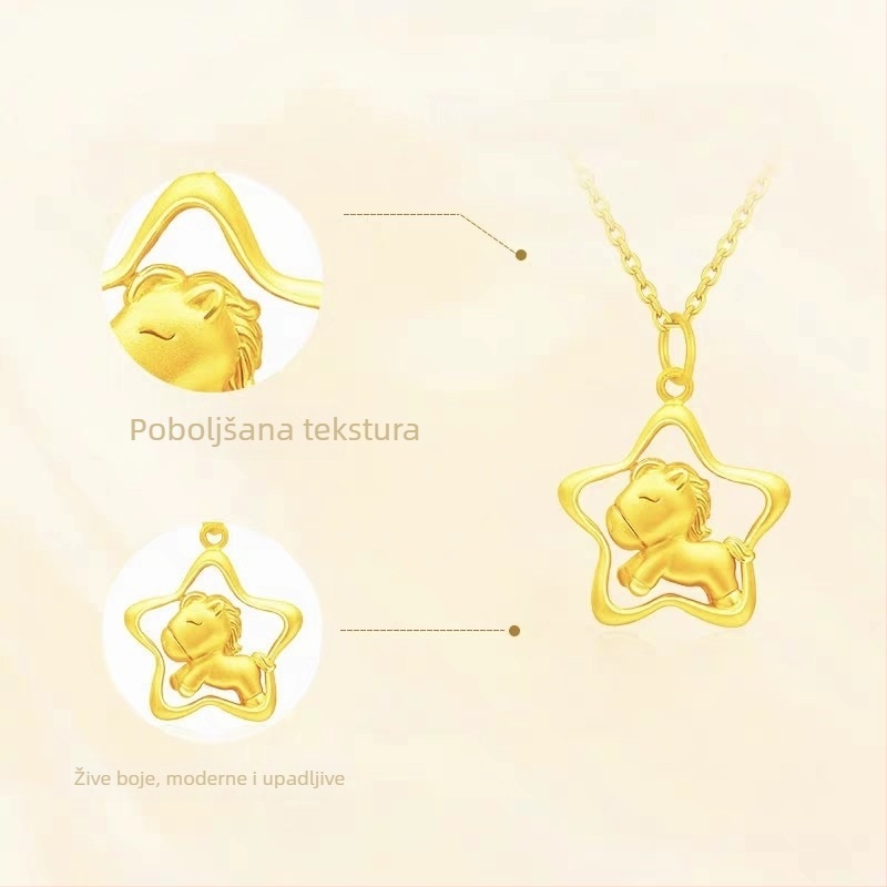 Nakit s privjeskom zodijačkog konja, pozlaćeno srebro, precizna izrada, O-prstenasti lanac