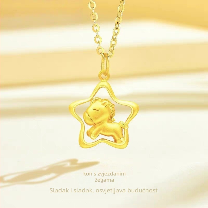 Nakit s privjeskom zodijačkog konja, pozlaćeno srebro, precizna izrada, O-prstenasti lanac