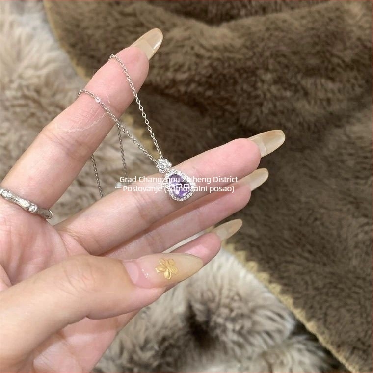 Ogrlica od srebra 999 s privjeskom od ametista u obliku tikve, u završetku od 18k zlata, ručno izrađeno