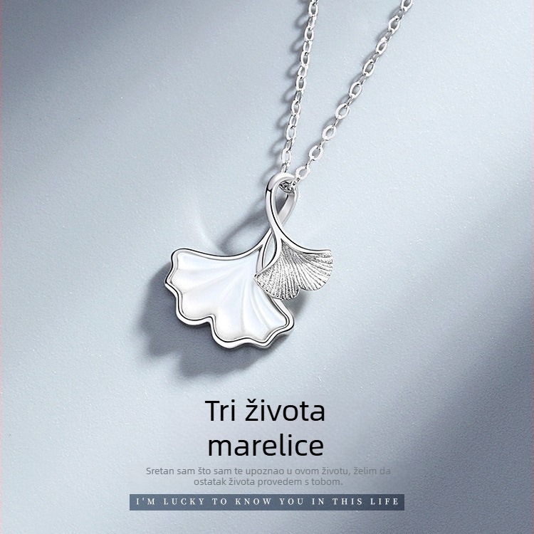 Ogrlica od S925 srebra s listom ginkgo na klavikularnom lančiću, elektroplatirano, brend New Concept, podesiva duljina