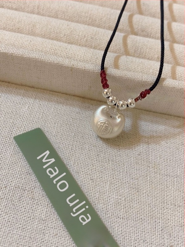 Ogrlica od srebra 999, ručno pleteni užadni lanac, srebrni privjesak