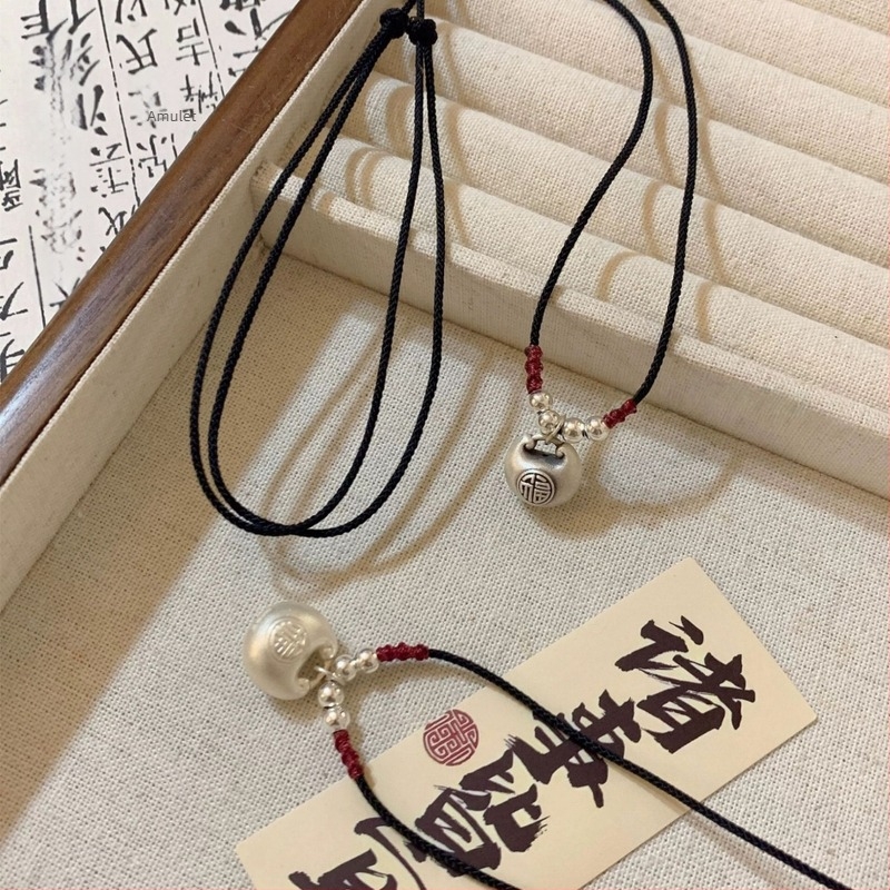 Ogrlica od srebra 999, ručno pleteni užadni lanac, srebrni privjesak