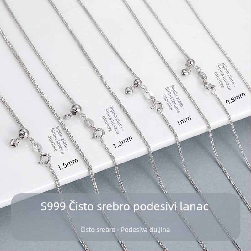 Ogrlica S999 srebro, Chopard lanac, privjesak u obliku srca, podesiva, elektroplatirano