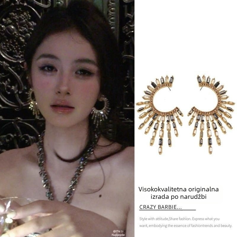 Ženske naušnice sa dijamantima u obliku suncokreta, retro rhinestones, boemski etnički stil