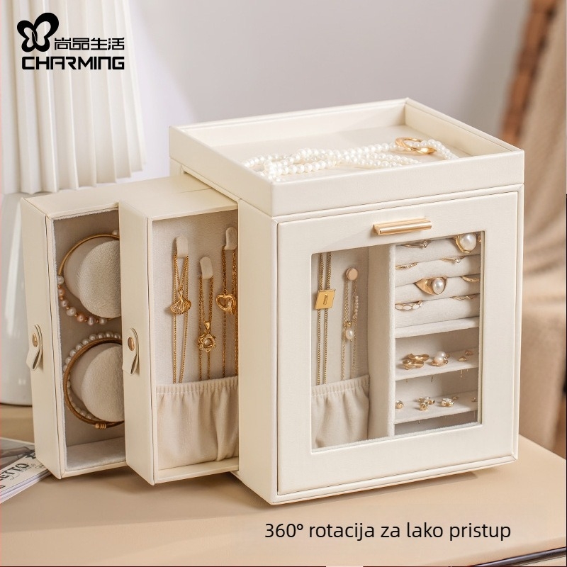 Casegrace kožna kutija za nakit, model sp01358, višeslojna organizatorica za ogrlice, prstene i naušnice