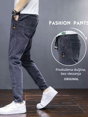 Muške traperice u korejskom stilu od denima, visoki pojas, ziper, ravni kroj, 60-70% pamuka