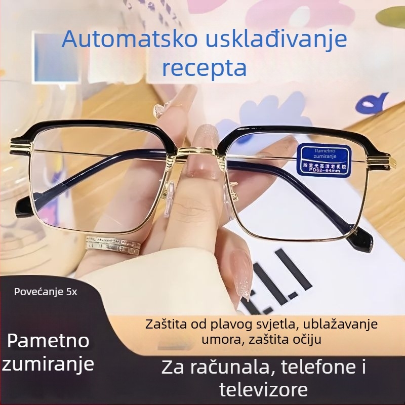 Inteligentne čitačke naočale s automatskim podešavanjem zumiranja za blizinu i daljinu, HD zaštita od plave svjetlosti, naočale s višestrukim lećama